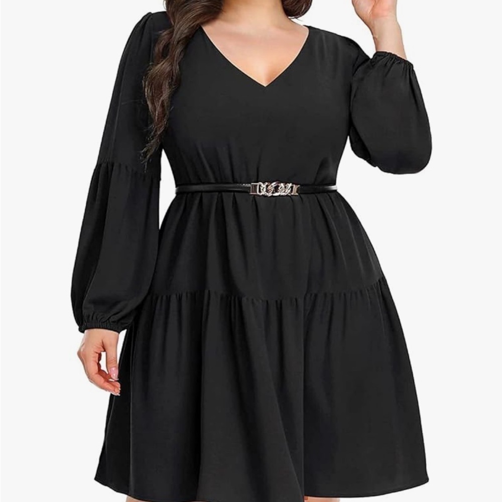 Black V-Neck Baby Doll Dress - Picture 3 of 12